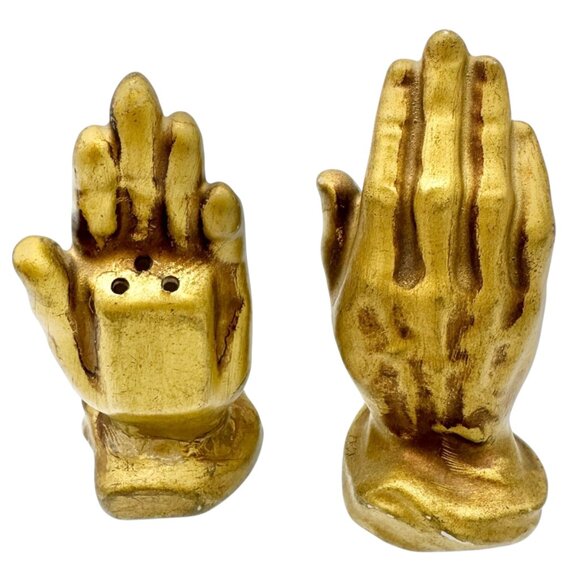 Vintage Gold Praying Hand-Shaped Salt and Pepper Shakers Collectible Religious - Picture 4 of 7